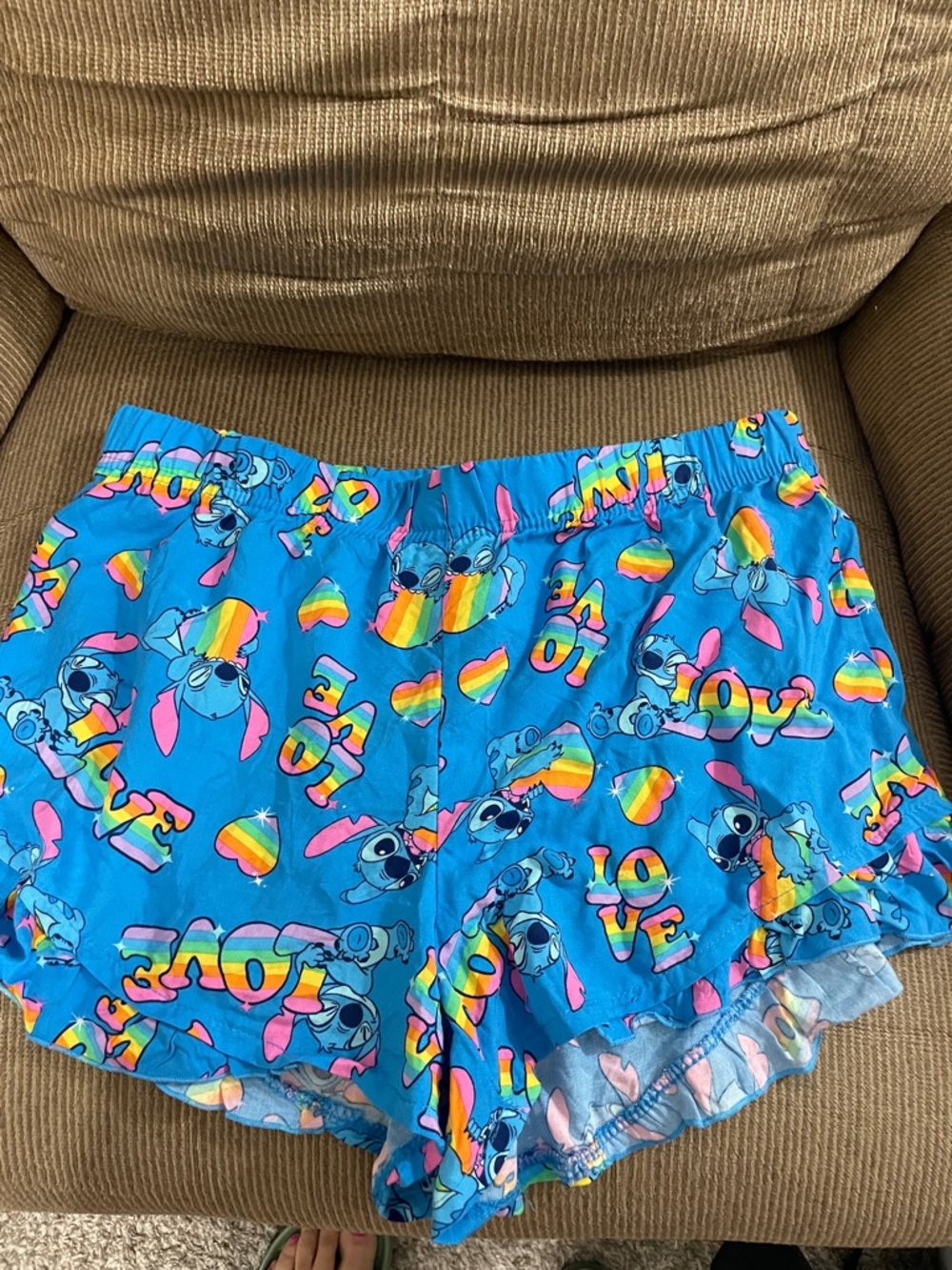 Disney Blue Stitch Rainbow 'LOVE' Lounge Shorts